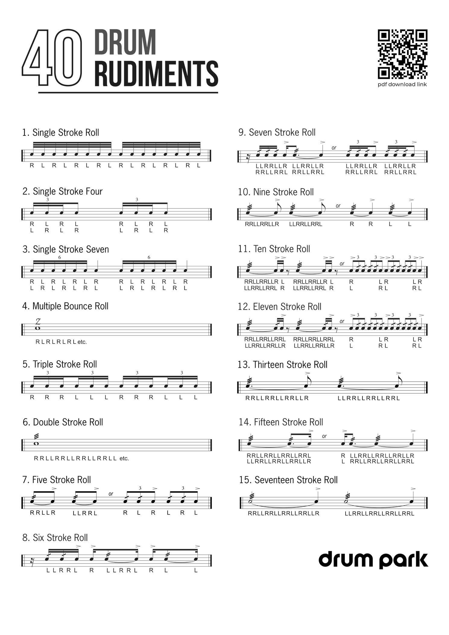 Preview of page 1 of the 40 Drum Rudiments PDF