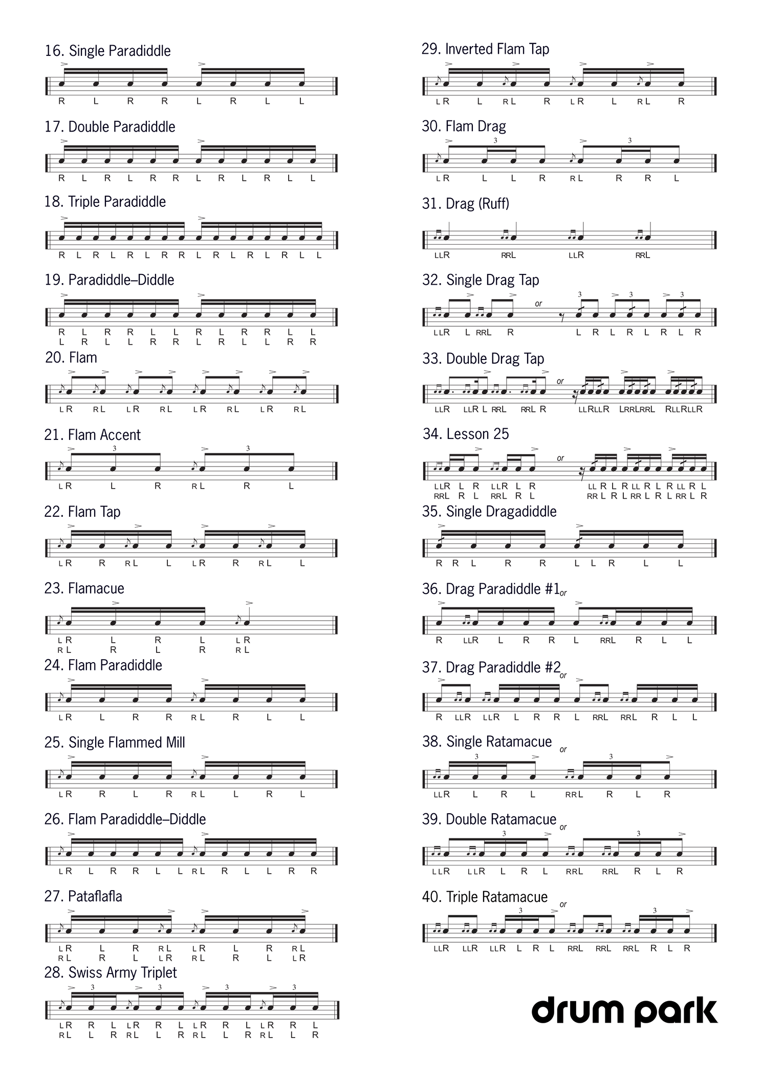 Preview of page 2 of the 40 Drum Rudiments PDF